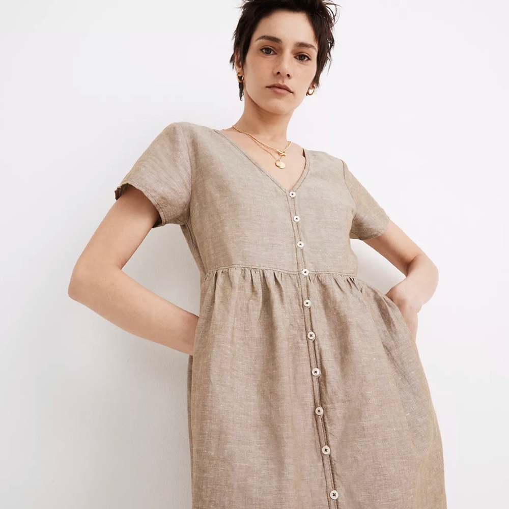 Madewell Alexandra Linen-Blend Button-Front Mini Dress